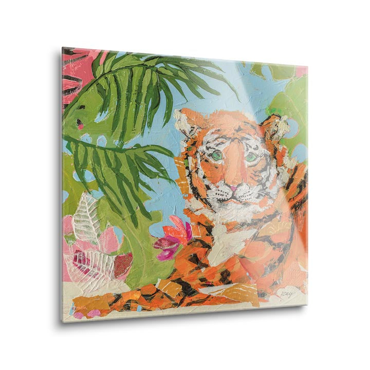 Tiger at Rest Crop  | 12x12 | Glass Plaque