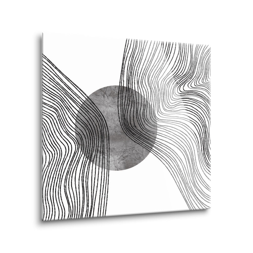 Abstract Fluid Lines Grey Circle 2 | 8x8 | Glass Plaque