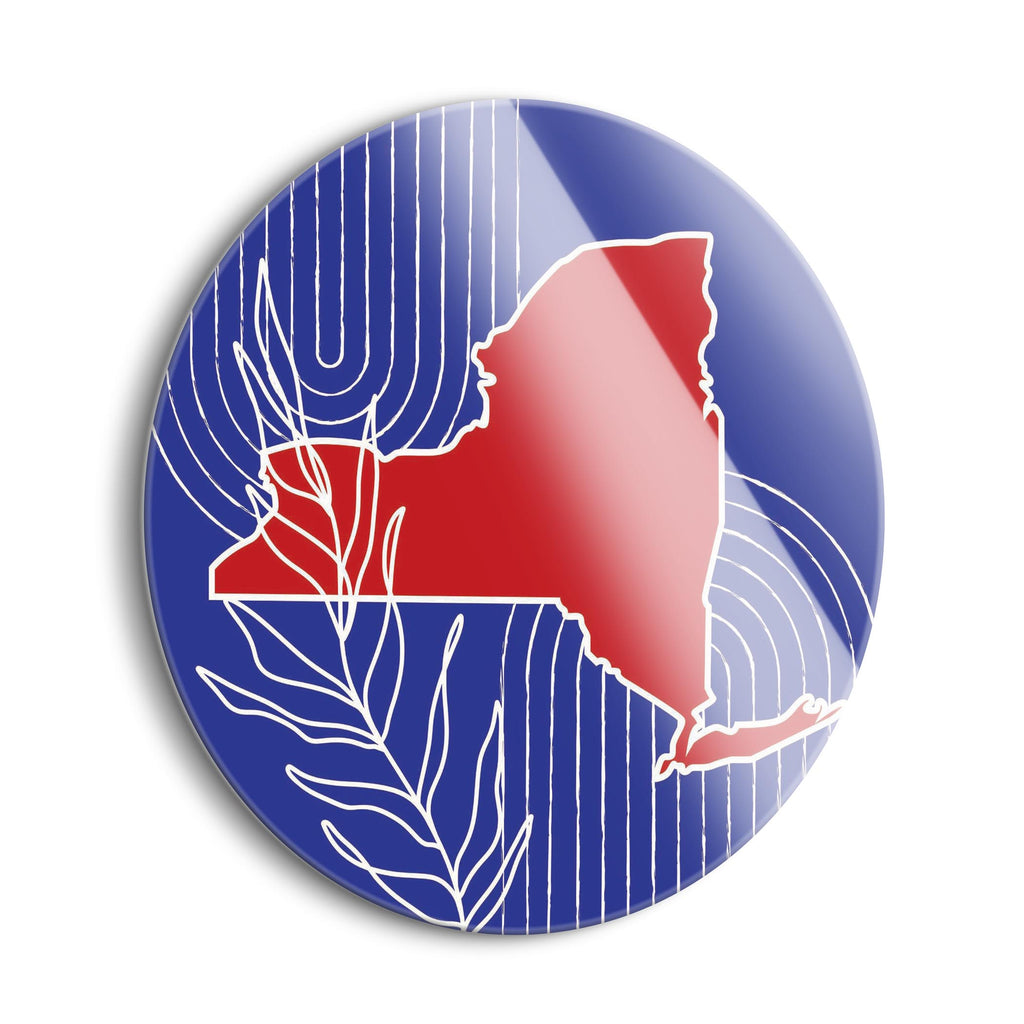 Red White and Blue New York State Retro Thin Lines  | 24x24 Circle | Glass Plaque