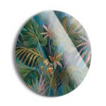 Midnight Tropical Leaves  | 24x24 Circle | Glass Plaque