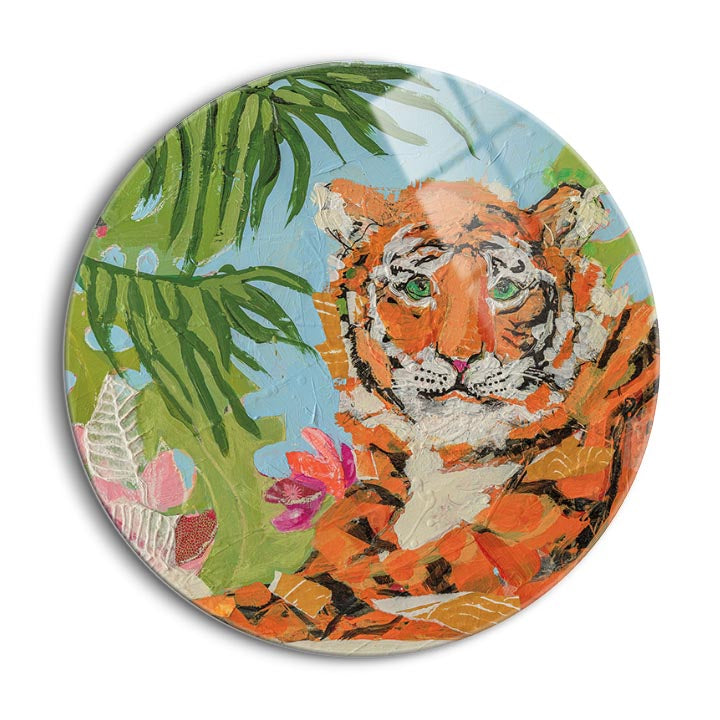 Tiger at Rest Crop  | 24x24 Circle | Glass Plaque