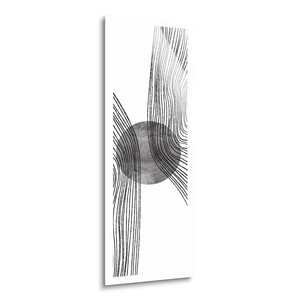 Abstract Fluid Lines Grey Circle White Border  | 12x36 | Glass Plaque