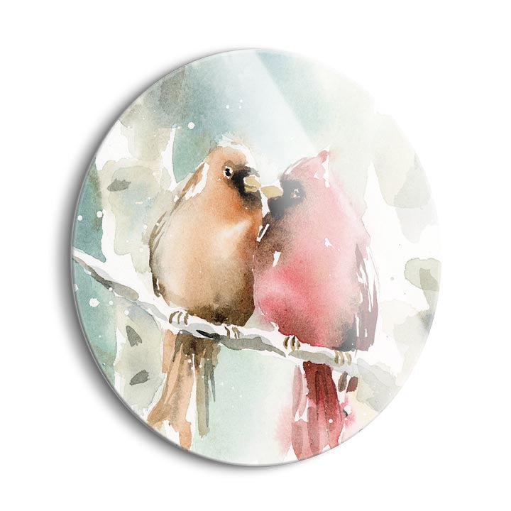 Christmas Cardinals Crop  | 24x24 Circle | Glass Plaque