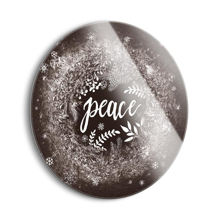 Frosty Peace Brown  | 24x24 Circle | Glass Plaque
