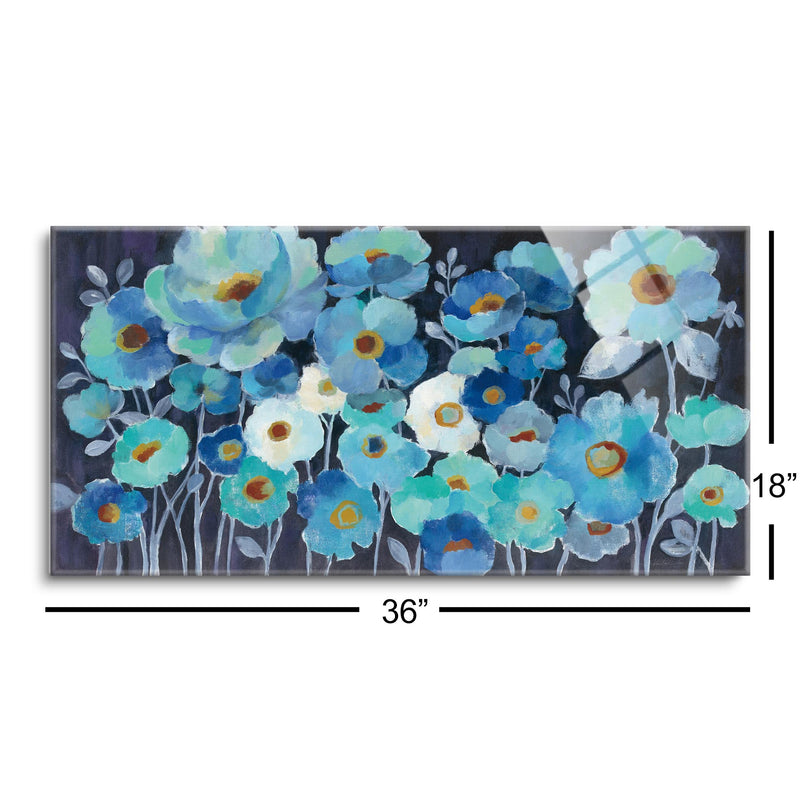 Indigo Flowers | 18x36 | Glass Plaque