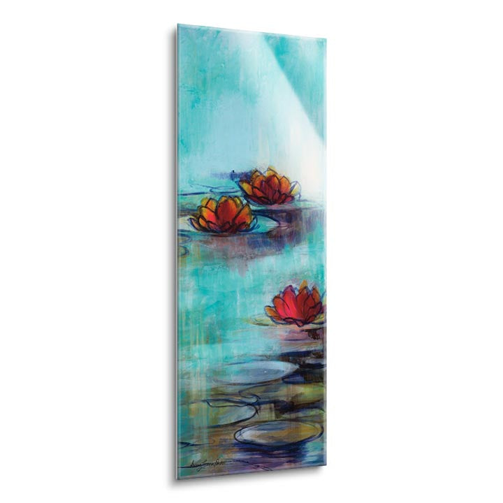 Aqua Lotus II  | 12x36 | Glass Plaque