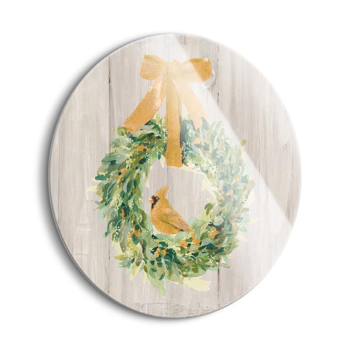 Woodland Holidays Wreath Gold  | 24x24 Circle | Glass Plaque