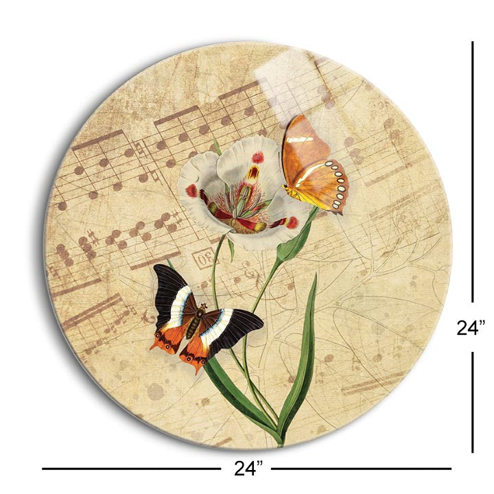 Vintage Amber Butterfly  | 24x24 Circle | Glass Plaque