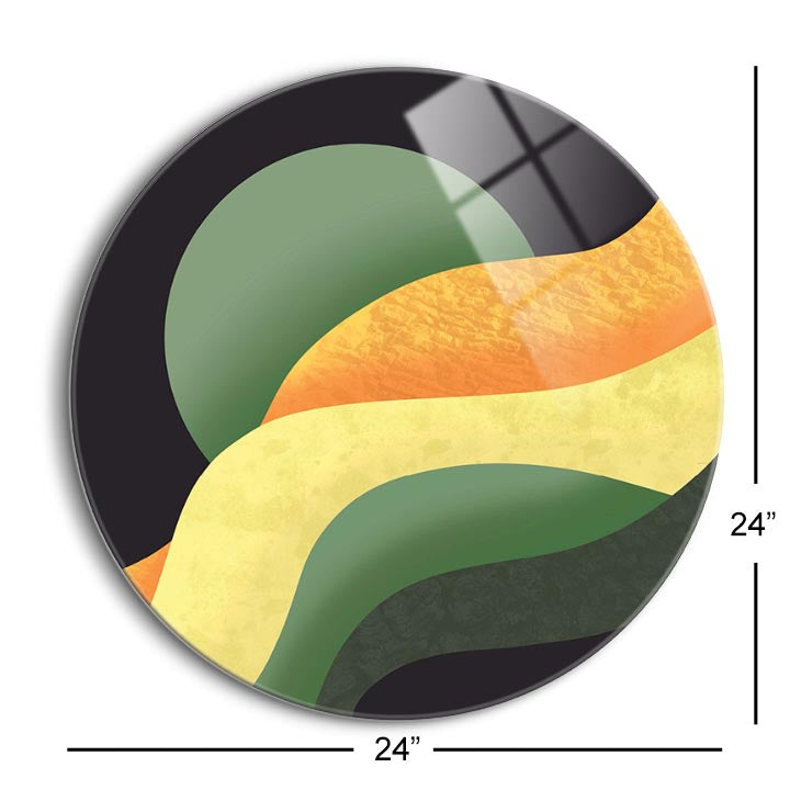 Moon Wave Green & Orange  | 24x24 Circle | Glass Plaque