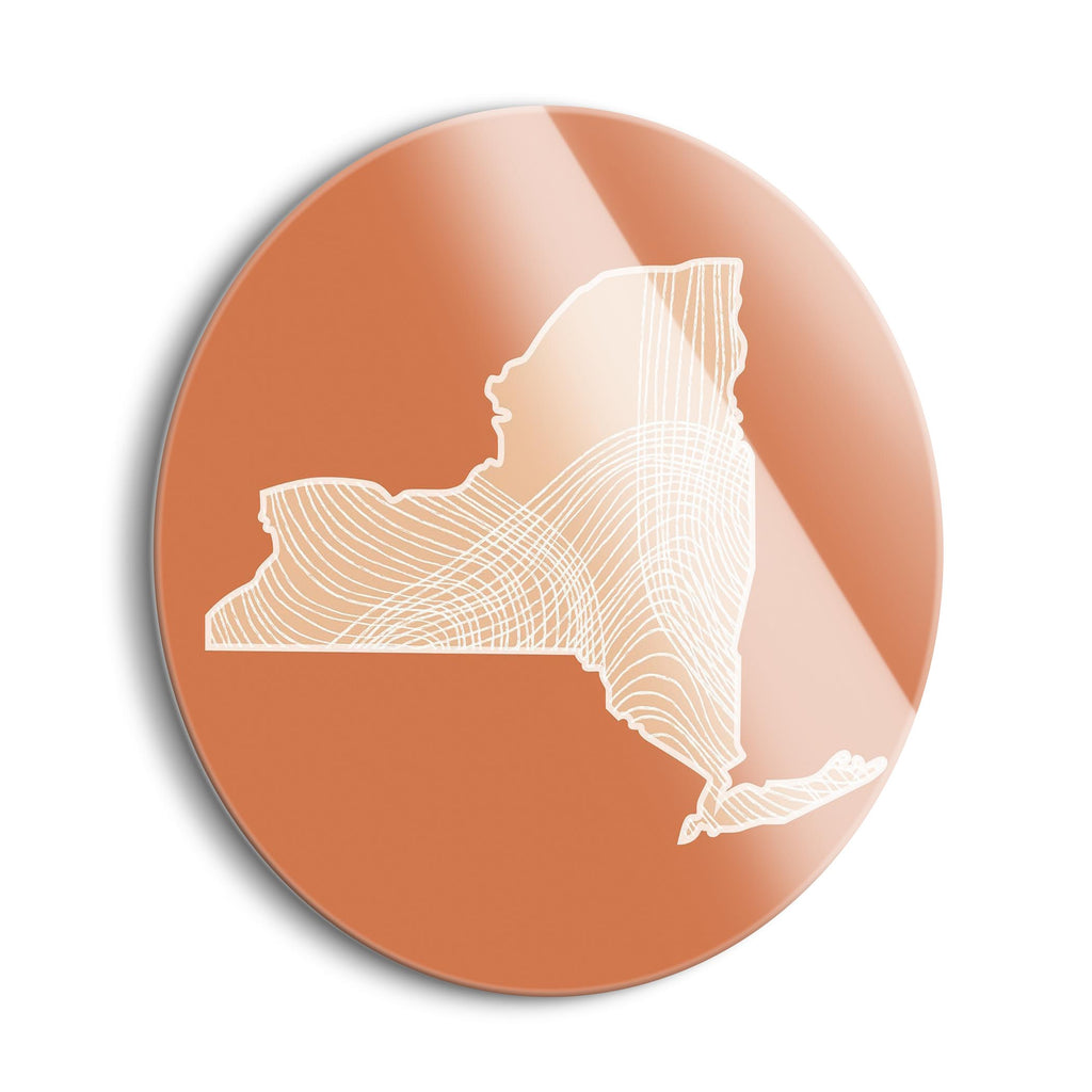 Modern Minimalist New York State Fluid Lines Dark  | 24x24 Circle | Glass Plaque