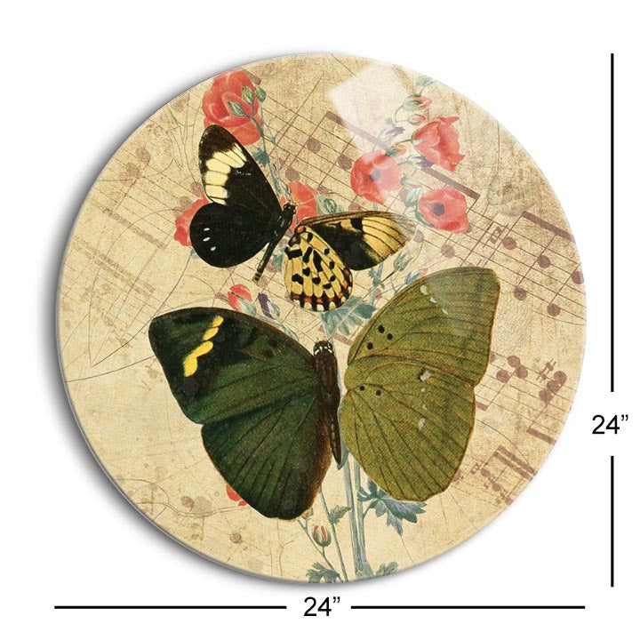 Vintage Green Butterfly  | 24x24 Circle | Glass Plaque