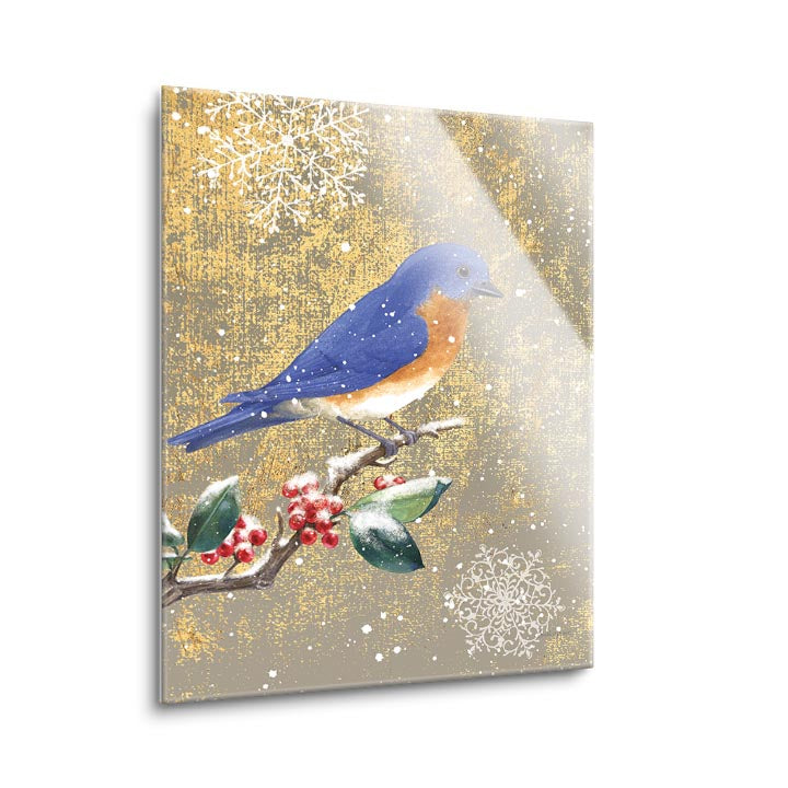 Winter Birds Bluebird Color  | 12x16 | Glass Plaque