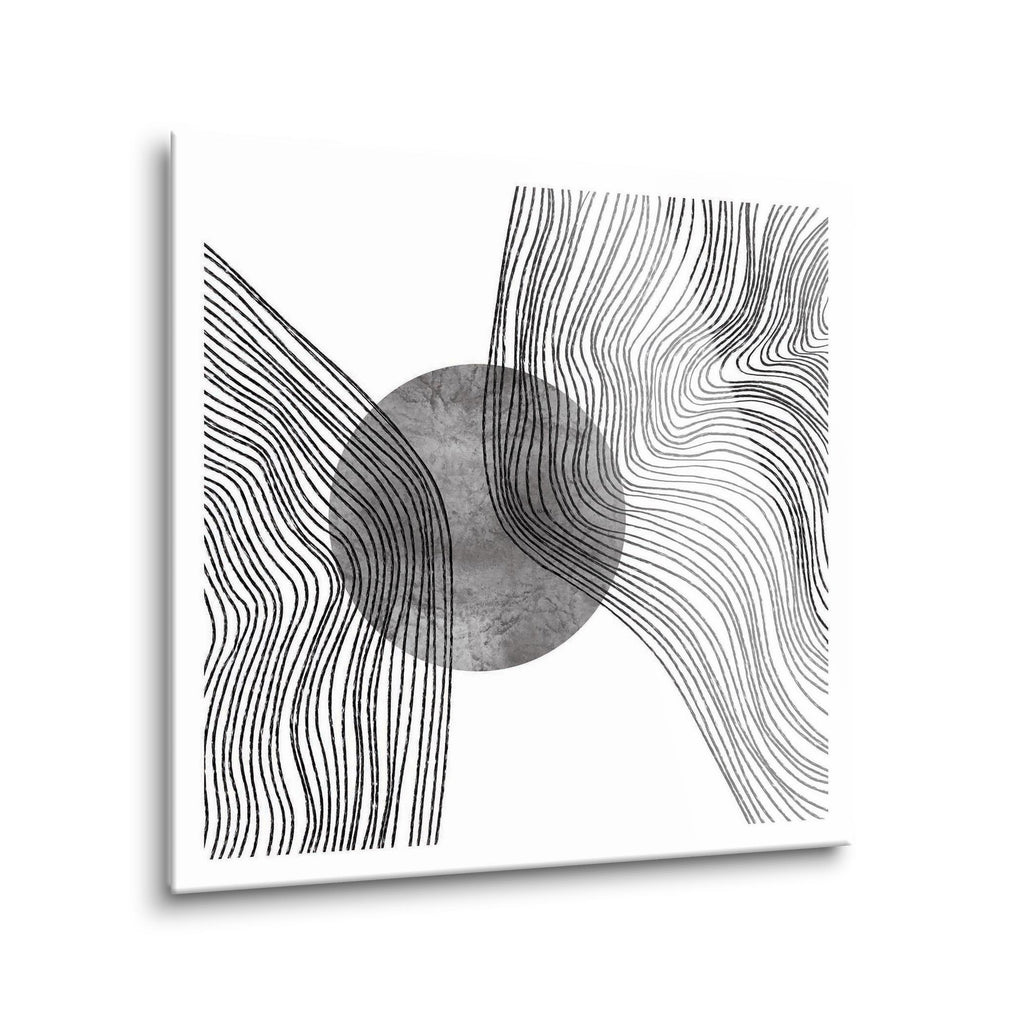 Abstract Fluid Lines Grey Circle White Border  | 24x24 | Glass Plaque
