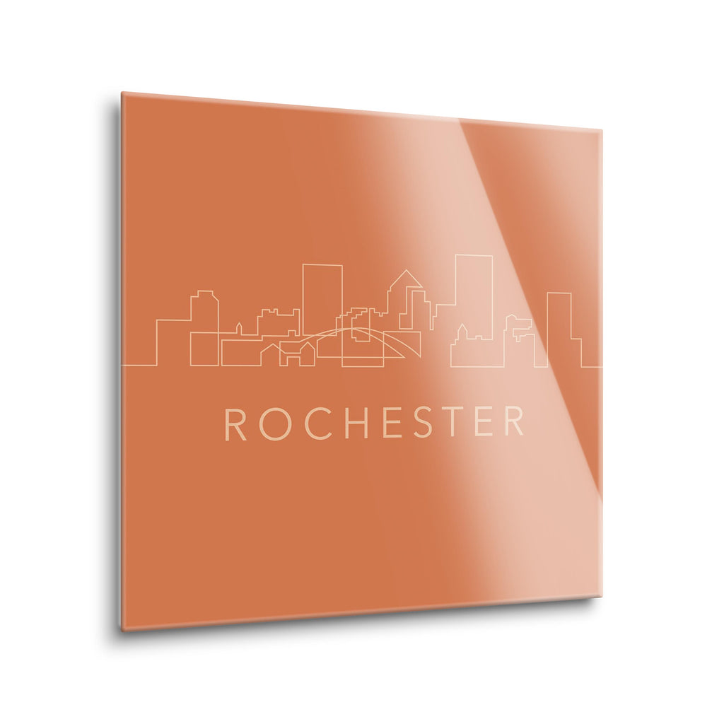 Modern Minimalistic New York Rochester Skyline | 8x8 | Glass Plaque