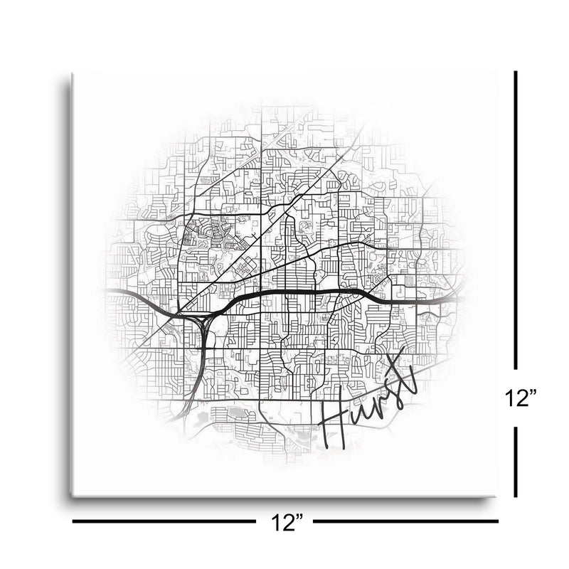 Minimalistic B&W Texas Hurst Circle Map | 12x12 | Glass Plaque