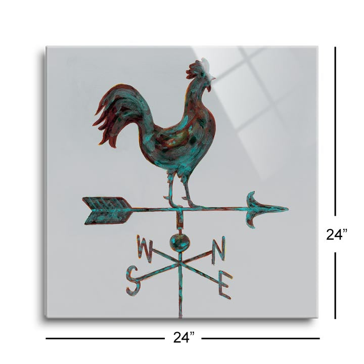 Rural Relic Rooster  | 12x12 | Glass Plaque