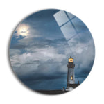 Lighthouse in Moonlight  | 24x24 Circle | Glass Plaque