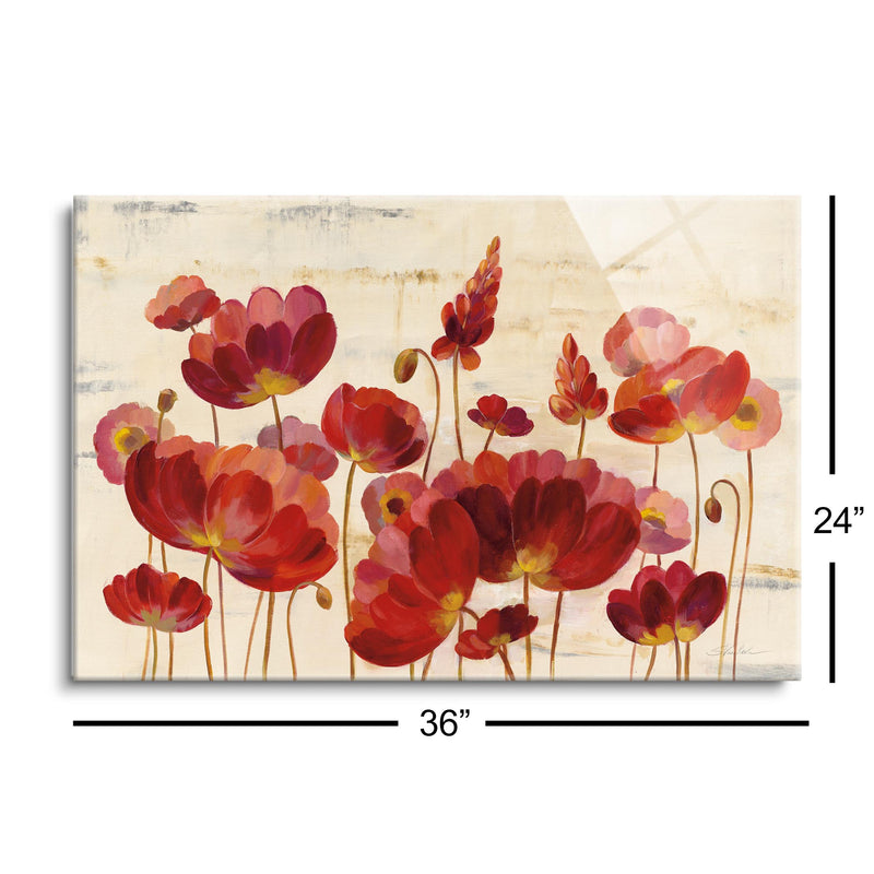 Red Flowers on Marble | 24x36 | Glass Plaque