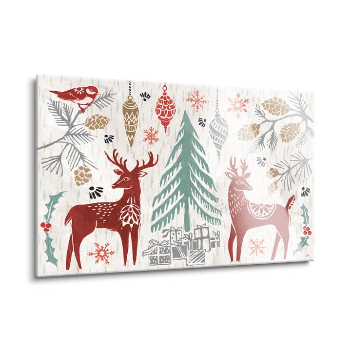 Woodcut Christmas I Color  | 24x36 | Glass Plaque