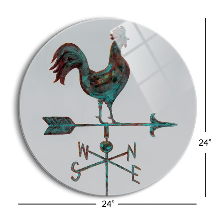 Rural Relic Rooster  | 24x24 Circle | Glass Plaque