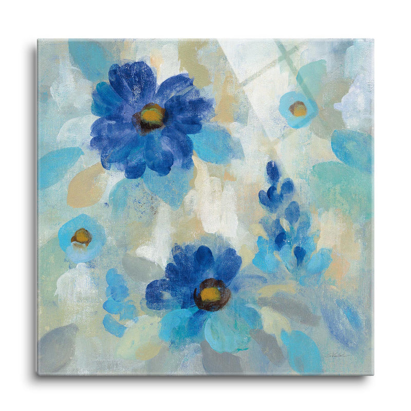 Blue Flowers Whisper II | 24x24 | Glass Plaque