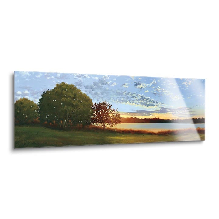 Lakeside Sunrise  | 12x36 | Glass Plaque