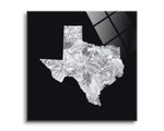 Minimalistic B&W Texas Metal State Shape | 8x8 | Glass Plaque