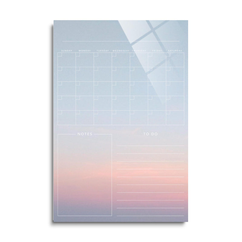Calendar with Notes and To Do Section Purple Sunset | 24x36 | Glass Plaque
