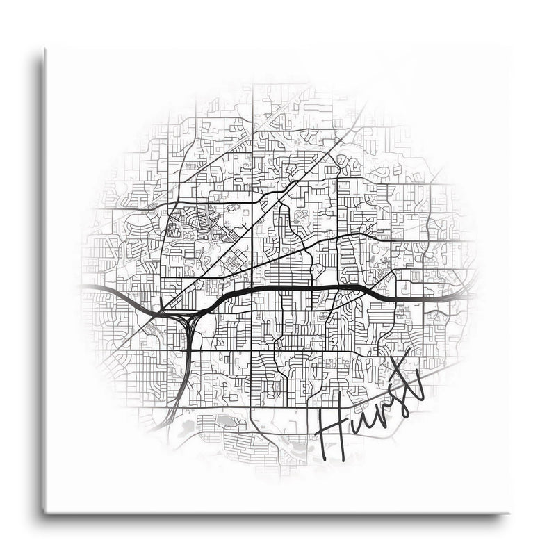 Minimalistic B&W Texas Hurst Circle Map | 12x12 | Glass Plaque