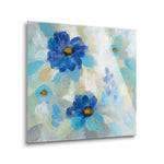 Blue Flowers Whisper II | 12x12 | Glass Plaque