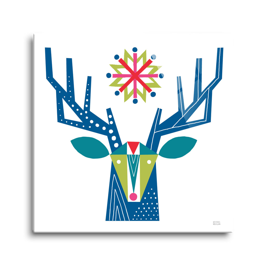 Geometric Holiday Reindeer II Bright | 8x8 | Glass Plaque