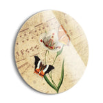 Vintage Amber Butterfly  | 24x24 Circle | Glass Plaque