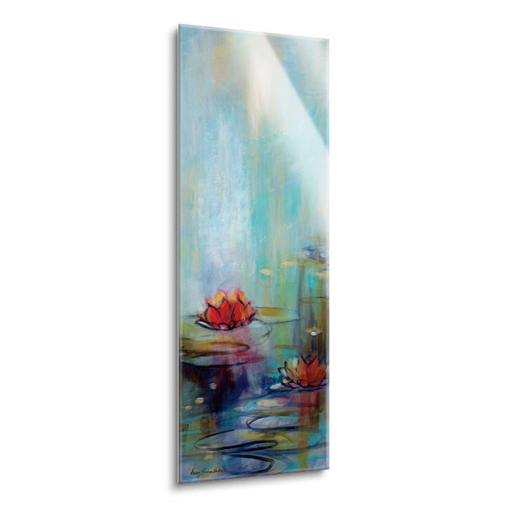 Aqua Lotus I  | 12x36 | Glass Plaque